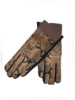 ASOS WOMEN'S PYTHON SNAKE PRINT GLOVES - TAN SIZE 8 1/2 (NEW WITH TAGS)